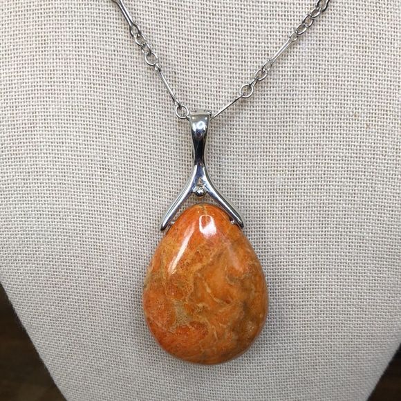 Orange Coral Pendant and Sterling Silver Ornate Necklace NWOT - Picture 11 of 11